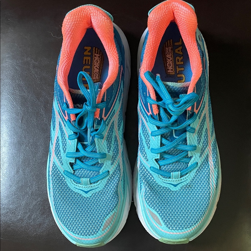 Hoka Turquoise and Coral Athletic Shoes